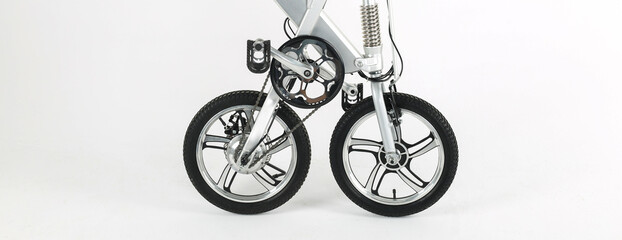 Silver bicycle on white background