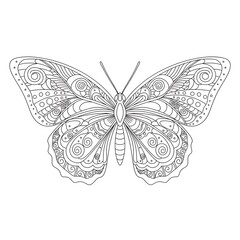 Intricately designed butterfly with ornate patterns on its wings isolated on white background