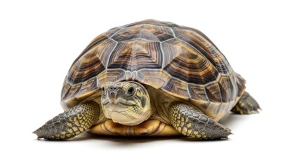 Obraz premium Tortoise on white background closeup.