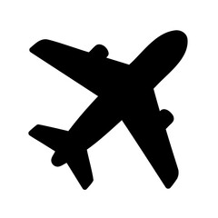 Black airplane silhouette icon for travel and aviation designs Vector, illustration