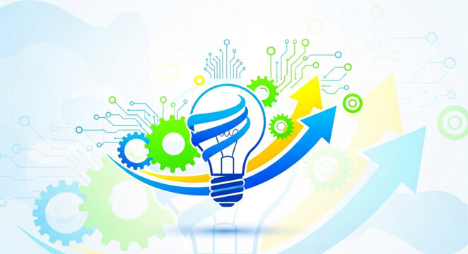 Creative Light Bulb with Gears and Arrow.