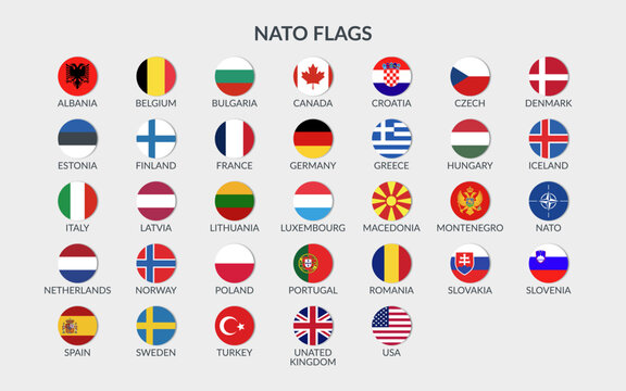 NATOSet of NATO flags isolated. NATO countries. Set of vector cliparts in flat style.