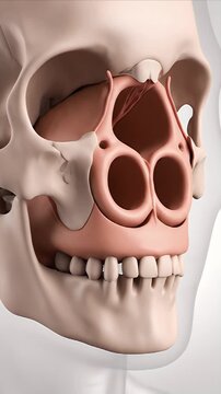 Detailed CGI cross-section illustrating human nasal cavity anatomy and internal bone structure against a neutral gradient background suitable for medical education and presentations