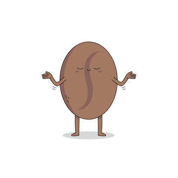 Cute coffee bean cartoon character nonchalant expression doodle