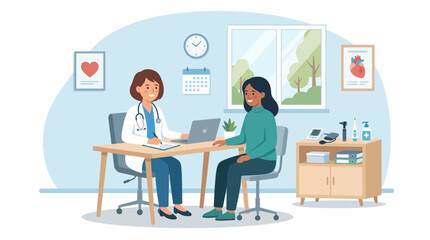 Female doctor consulting with patient in a modern medical office setting.