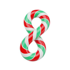 A colorful candy cane on transparent background