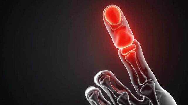 X-ray view of inflamed finger joint, highlighting pain and discomfort from arthritis or injury