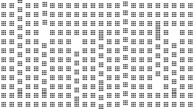 The screen is filled with square figures filled with dots. They move or shift from place to place. Imitation of code solution.
