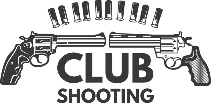 Revolver shooting club black label. Vintage weapon logo