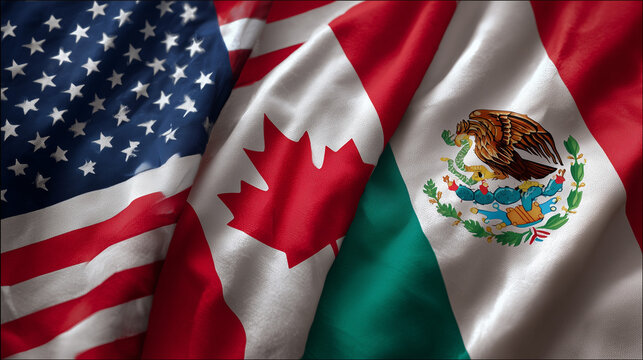 flags of usa canada and mexico waving together