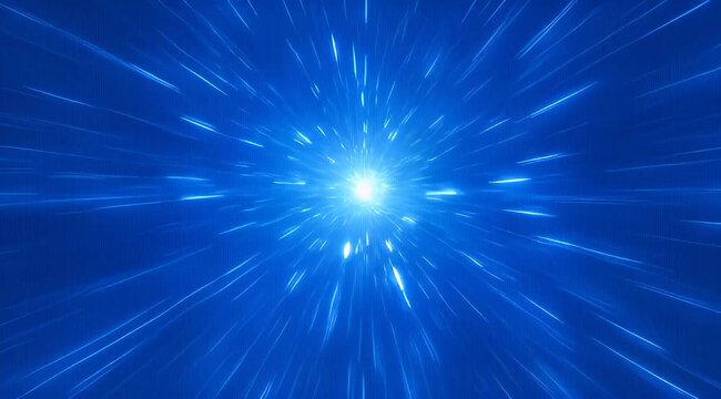 A bright blue background with streaking lines of light emanating from a central point