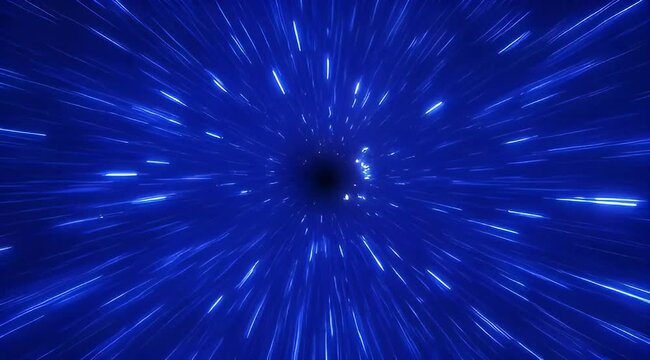 Abstract deep blue hyperspace tunnel, warp speed, time travel concept background