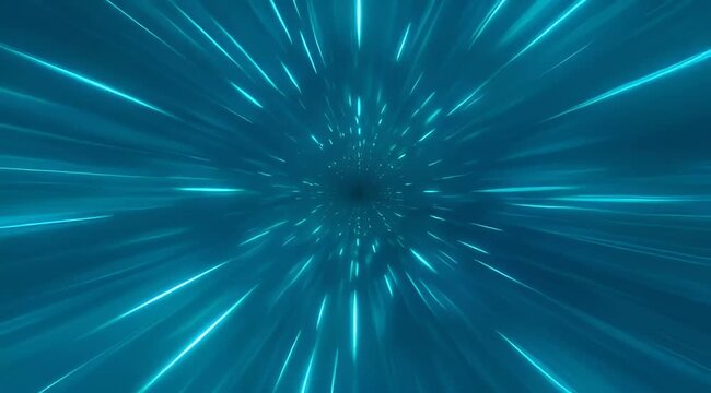 Abstract teal blue vortex tunnel with perspective and light streaks effect
