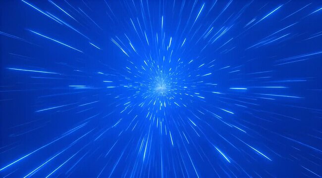 Abstract blue space time warp with glowing lines converging to point
