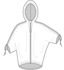 rain shell parka jacket flat sketch vector illustration men and women unisex hooded rain coat technical cad drawing template © SQB Creation 