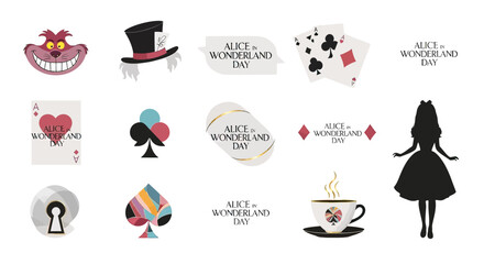 Naklejka premium Alice in Wonderland Character Silhouette Set Illustration.