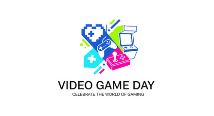 Obraz premium Colorful Video Game Day Logo Design Elements.