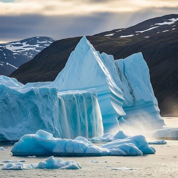 Majestic Iceberg in Greenland - A Frozen Giant Under Cloudy Skies.