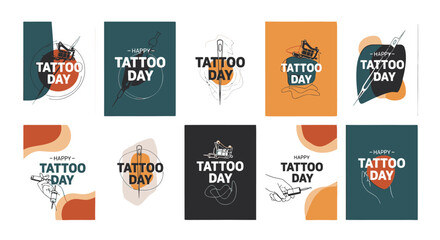 Tattoo Day Design Elements Collection Set.