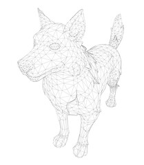 A stylized wireframe bull terrier dog composed of geometric shapes and lines creates a detailed, realistic breed representation on a clean white background.