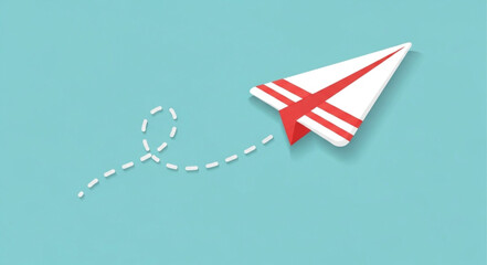 Paper Airplane Flying with Dotted Flight Path. © Verli