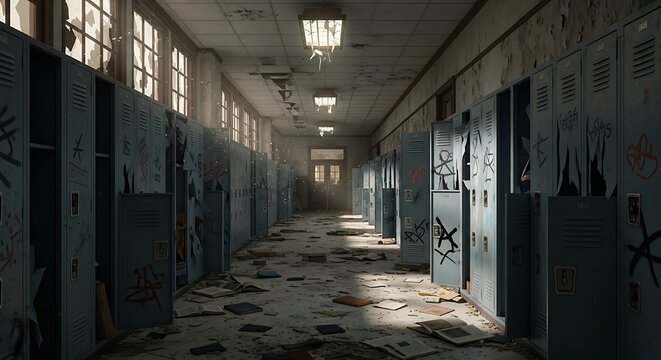 Abandoned School Hallway - A Haunting Reminder of Lost Education.