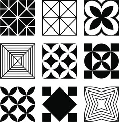 Fototapeta premium Geometric pattern icons set in black and white colors