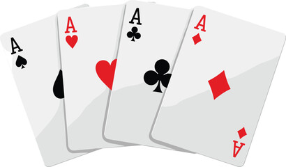 Four Aces Playing Cards Spades Hearts Clubs Diamonds Poker Vector Illustration