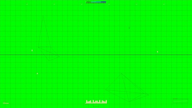 This digital green screen design shows a grid layout with animated HUD elements intended for use in war documentaries and science fiction films. The visuals are suitable for overlay.