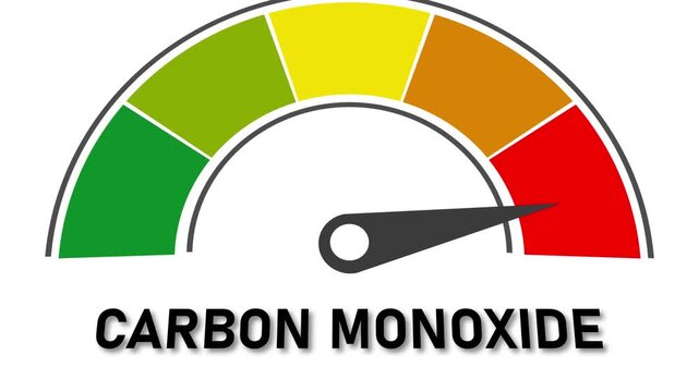 Carbon monoxide level meter with needle in the red zone Keywords: carbon monoxide, gas, detector, meter, gauge, indicator, level, danger, warning, red zone, high level, safety, air quality