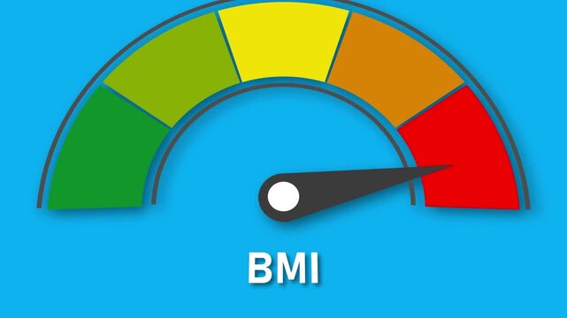 BMI Meter with Pointer in the Red Zone on a Blue Background gauge indicator