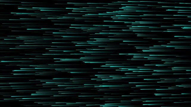Abstract background featuring numerous thin horizontal turquoise light streaks moving at velocity across a dark black void suggesting digital information transfer