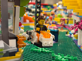 Naklejka premium Lego minifigure on flying vehicle