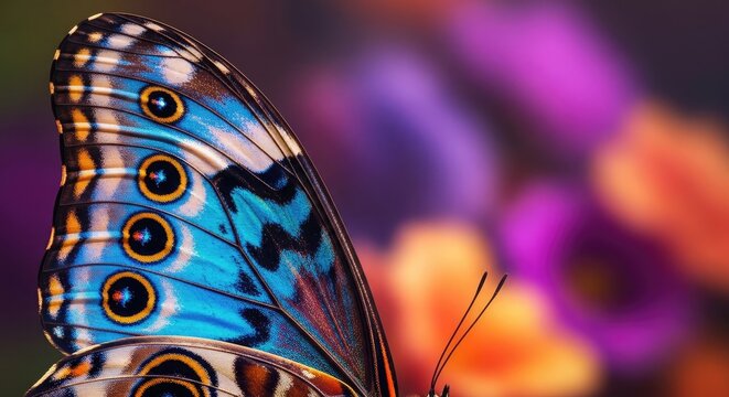Vibrant butterfly wing with colorful background