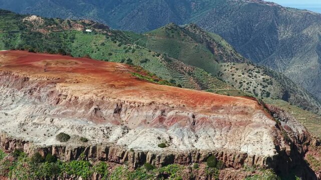 Aerial View Monta&ntilde;a del Cepo Red Plateau Agulo La Gomera Volcanic Geology