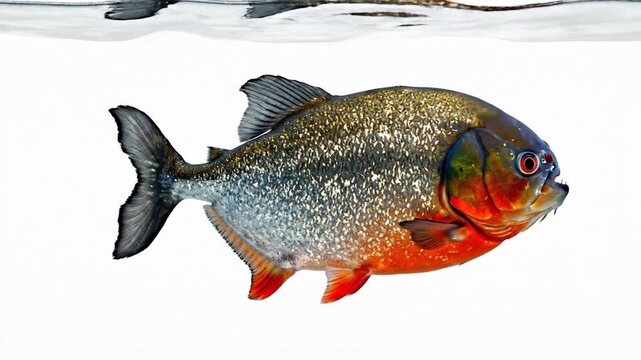 A predatory fish with sharp teeth swims in clear water
