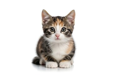 Obraz premium Adorable Kitten Portrait - A Captivating Gaze on White Background.