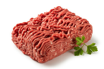 Ground beef with parsley on white background meat