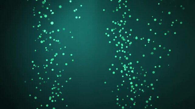 Emerging dots at top feeding two teal particle columns drifting, pulsing, looping in teal vignette