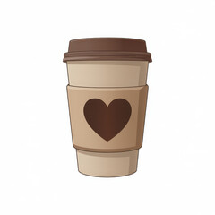 Brown disposable coffee cup with heart on sleeve disposable cup