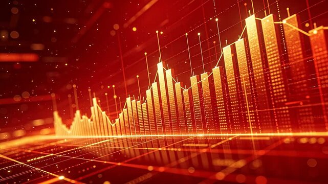 Digital financial chart with glowing bars