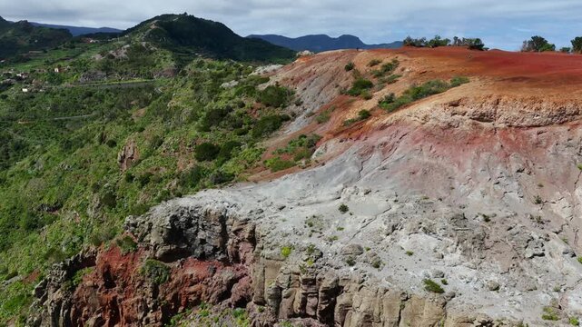 Aerial View Monta&ntilde;a del Cepo Red Plateau Agulo La Gomera Volcanic Geology