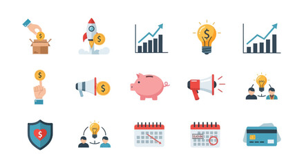 Collection of Business and Finance Icons Representing Growth and Investment.