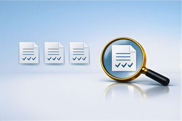 Thorough Document Review and Quality Control Process Illustrated with Magnifying Glass Inspection Concept