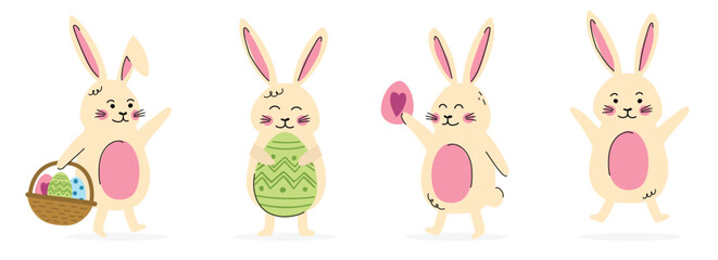 Obraz premium Cute Easter bunny. Collection of icon in cartoon style. Vector illustration