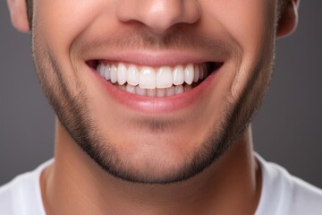 Fototapeta premium Man smiling close up, showing perfect dental health and oral hygiene
