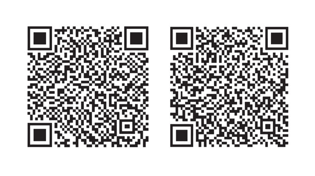 Two QR codes are displayed side by side on a white background, featuring black square patterns for digital information scanning.