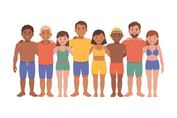 Fototapeta premium Diverse group of people standing together in swimwear illustration