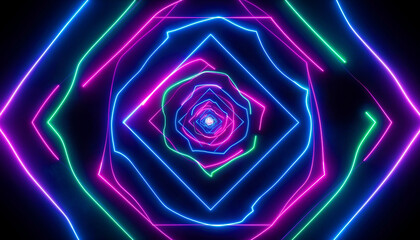 Glowing neon light lines forming geometric patterns animated loop background