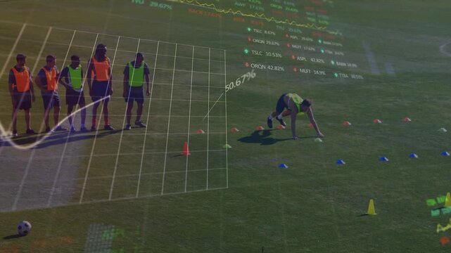 Animation of data processing over rugby players at stadium